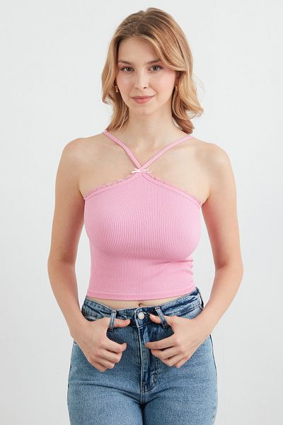 Fulla Moda Ribbed Cross Strap Crop Body