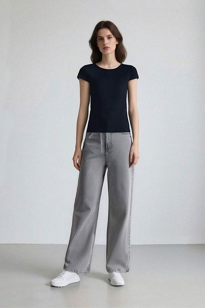 DeFacto Cool Fitted Basic Plain Ribbed Short Sleeve T-Shirt F4609Axns