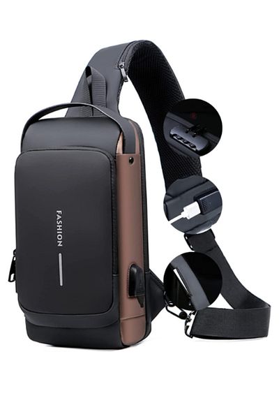 MACON Anti theft Crossbody Sling bag for Men Women, Waterproof Leather Chest with USB Charging Port
