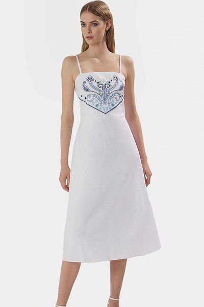 PayBuy Summer Embroidery A-Line Midi Dress Cotton Poplin Fabric Comfortable Casual Style Durable Material