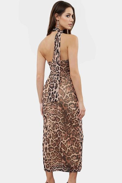 PayBuy Leopard Print Midi Length Tulle Dress Bodycon Mold Summer Lined Professional Look Modern Style
