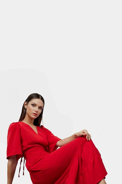 PayBuy Women's Midi Length Aerobin Woven Dress Belted V Neck Design Quality Craftsmanship