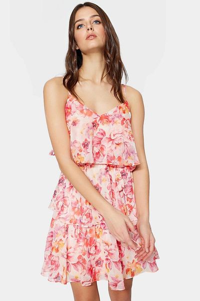 PayBuy Floral Pattern Chiffon Mini Dress V Neck Short Length Ruffled Custom Design Modern Style
