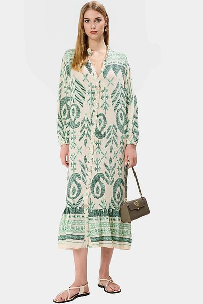 PayBuy Summer Patterned Midi Dress Shally Woven 100% Polyester Comfortable Daily Premium Quality