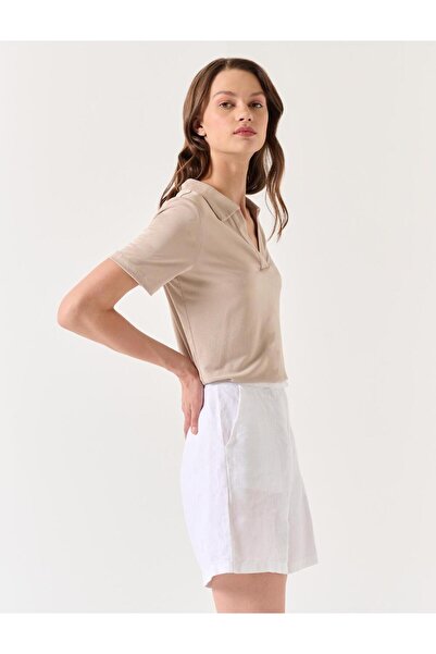 Jimmy Key Pletená halenka s krátkým rukávem s polo výstřihem z kamene