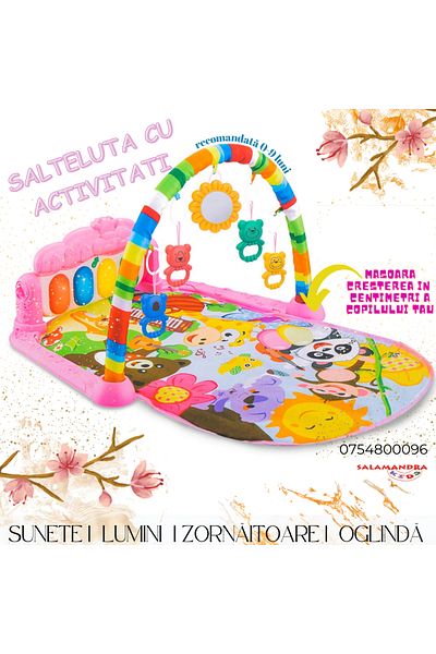 Salamandra Activity Center, With Measuring Scale, Lights And Sounds, Rattle Toys, Mirror, Pink