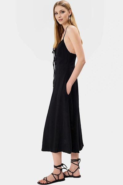 PayBuy Women's Midi Length Linen Look Cotton Dress V Neck High Quality Professional Look