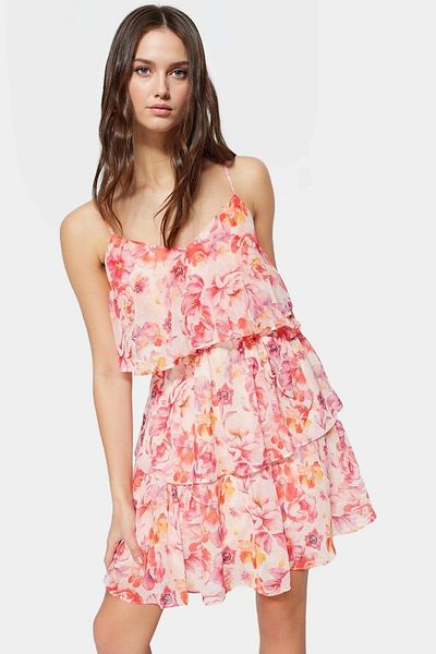 PayBuy Floral Pattern Chiffon Mini Dress V Neck Short Length Ruffled Custom Design Modern Style