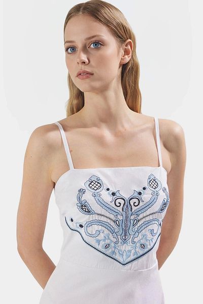 PayBuy Summer Embroidery A-Line Midi Dress Cotton Poplin Fabric Comfortable Casual Style Durable Material