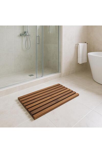 WOODENSA Katlanabilir Ahşap Kaydırmaz Banyo Paspası