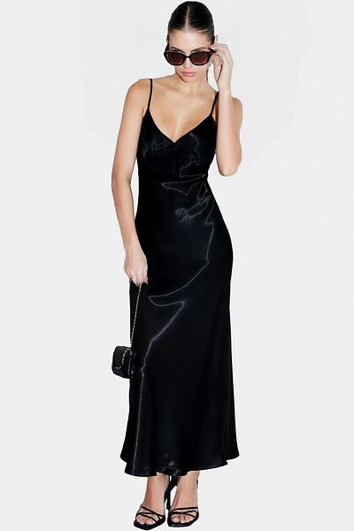 PayBuy Stylish Satin Maxi Dress V Neck Straight Cut Summer Zarifane Design Perfect Fit Quality Craftsmanship