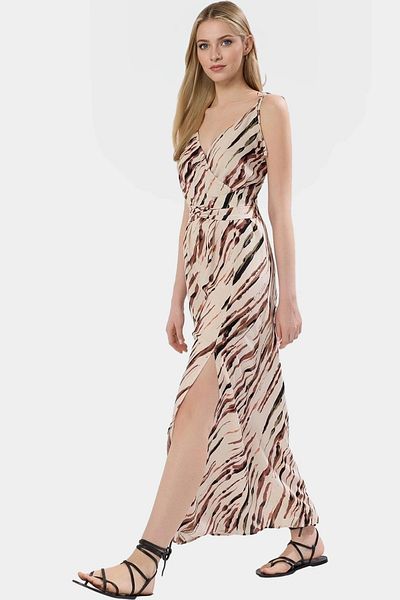 PayBuy Maxi Leopard Patterned a Line Viscose Dress Slit Detail Casual Elegance Distinguished Material