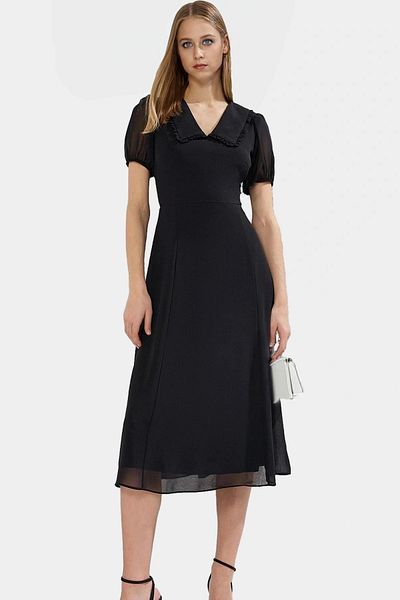 PayBuy Chiffon A-Line Midi Dress Baby Collar Short Sleeve Summer Casual Perfect Fit Carefully Selected