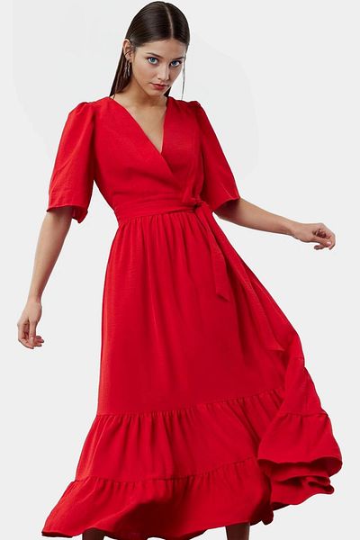 PayBuy Women's Midi Length Aerobin Woven Dress Belted V Neck Design Quality Craftsmanship