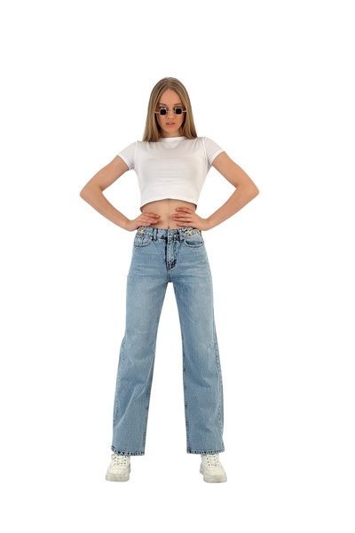 Miss Poem Pantaloni largi de damă, cu model de stele, albastru gheață