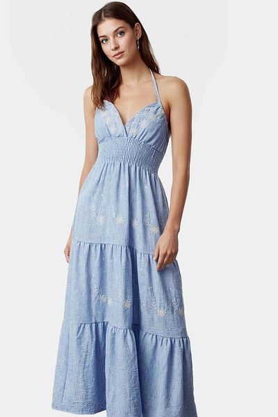PayBuy Summer Floral Pattern Midi Length Suspender Woven Dress Comfortable Casual Style Use