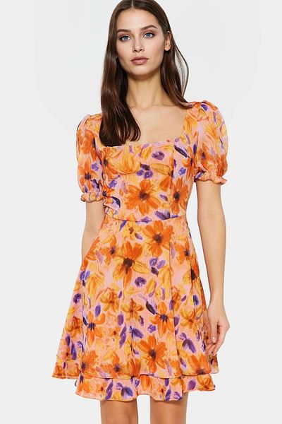 PayBuy Chiffon Mini Dress Balloon Sleeve Square Collar Summer Woven Long-Lasting Zarifane Design Stylish Appearance