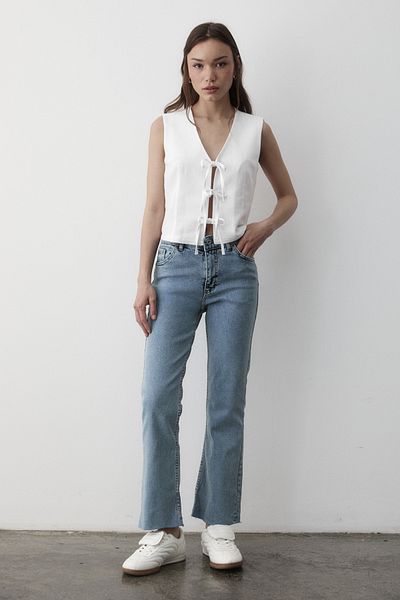 JASTE Women's White Tie-Up Linen Vest