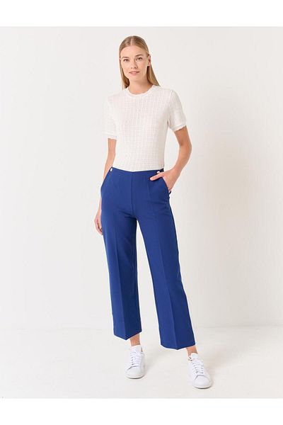 Jimmy Key Navy Blue Straight Trousers with High Waist Pockets