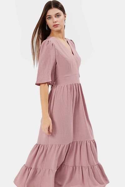 PayBuy Women's Midi Length Aerobin Woven Dress Belted V Neck Design Quality Craftsmanship