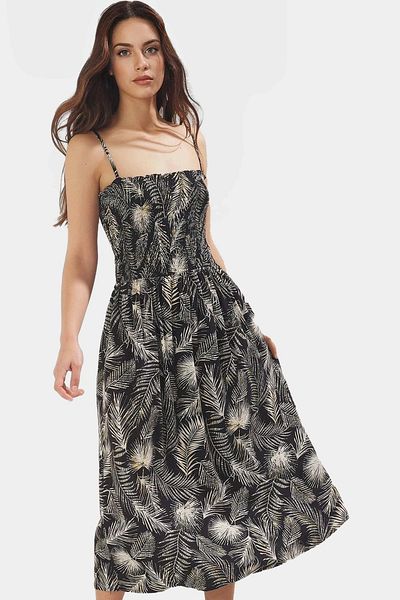 PayBuy Summer Tropical Print Viscose Midi Dress Square Collar Gipeli Carefully Selected Professional Look