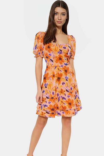 PayBuy Chiffon Mini Dress Balloon Sleeve Square Collar Summer Woven Long-Lasting Zarifane Design Stylish Appearance
