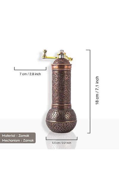 Glios Copper Color Zamak Black Pepper, Coffee, Black Cumin and Poppy Hand Mill Grinder 18 cm