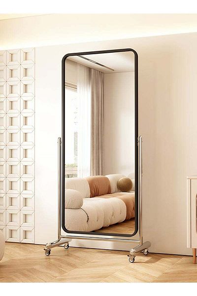 Taimi Large Mirror With Elegant Design 170 X 70 Cm - Full Length Mirror With Wheels And Black Steel Frame