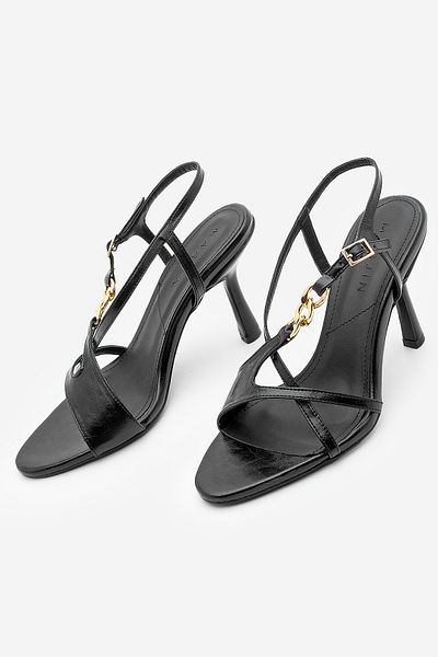 Marjin Women's Chain Strap Heeled Sandals Tolin Black