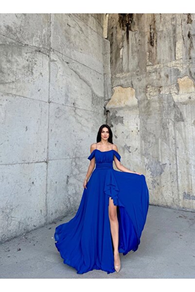 bella istanbul Alice Madonna Yaka İp Askılı Yırtmaçlı Abiye