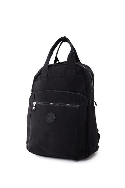 Sanmorris Unisex Αδιάβροχο μεσαίου μεγέθους Crinkle ύφασμα πολλαπλών τμημάτων Μαύρο σχολικό και ταξιδιωτικό σακίδιο φορητού υπολογιστή