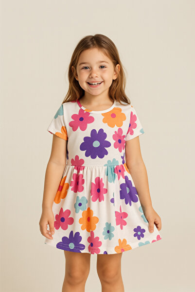MAXI DRY 3 Pieces Patterned Summer Short Sleeve Girls' Dress