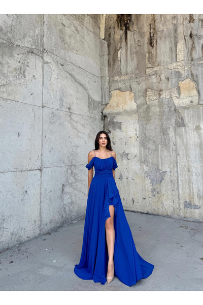 Sindimoda Madonna Yaka İp Askılı Yırtmaçli Abiye 9553