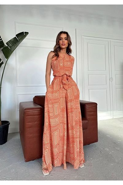Patreon Salopetă cu curea spaniolă cu model portocaliu