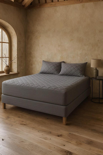 Nart Home Mattress and Pillow Top Set Cotton Quilted Fitted Full Edge Mattress Protector Gray