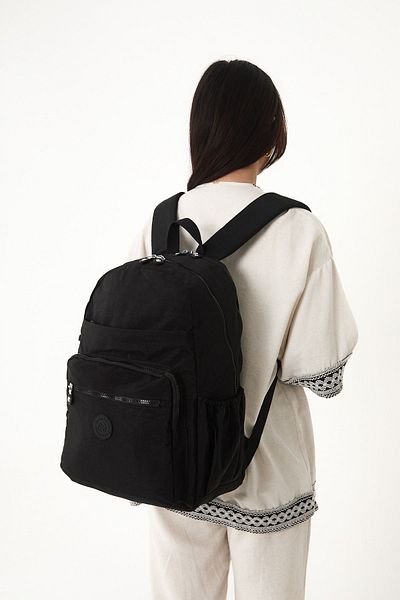 Sanmorris Unisex Water Resistant Large Size Crinkle Fabric Multi-Compartment Black Laptop School and Travel Backpack