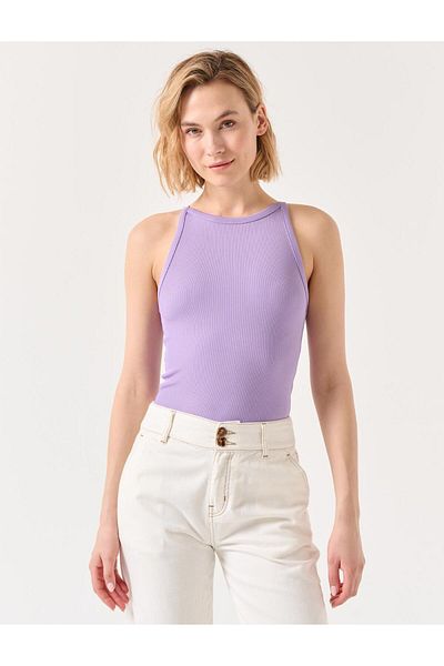 Jimmy Key Lilac Slim Fit základní pletené tílko s ohlávkou bez rukávů