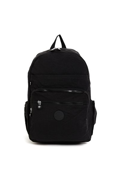 Sanmorris Unisex Water Resistant Large Size Crinkle Fabric Multi-Compartment Black Laptop School and Travel Backpack