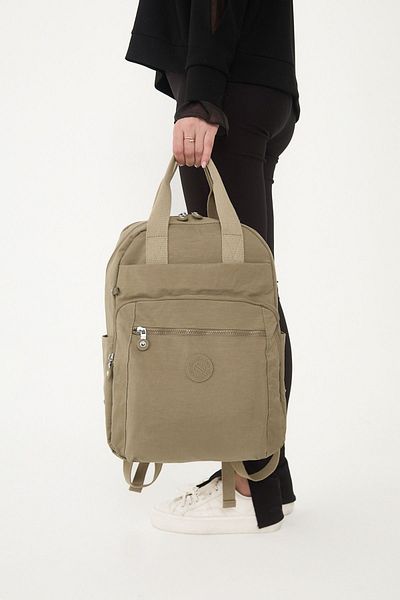 Sanmorris Unisex Αδιάβροχο ύφασμα μεσαίου μεγέθους τσακισμένο ύφασμα πολλαπλών τμημάτων μπεζ Σχολικό και ταξιδιωτικό σακίδιο πλάτης φορητού υπολογιστή