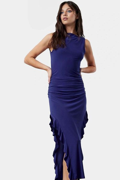 PayBuy Maxi Dress Knitted Fabric Boat Neck Ruffle Detail Stylish Summer Distinguished Material Zarifane Design