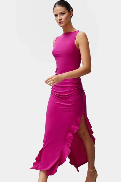 PayBuy Maxi Dress Knitted Fabric Boat Neck Ruffle Detail Stylish Summer Distinguished Material Zarifane Design