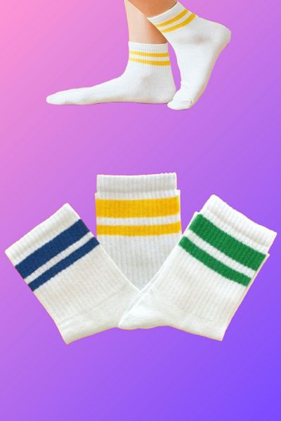 Esinti 3 Pairs Women's Men's Cotton Socks – College & Sneaker Compatible Unisex White Striped Socks