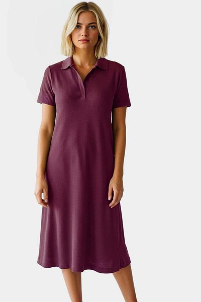 PayBuy Women's Knitted Short Sleeve Polo Neck Midi Dress Comfortable Summer Casual Style Durable Material