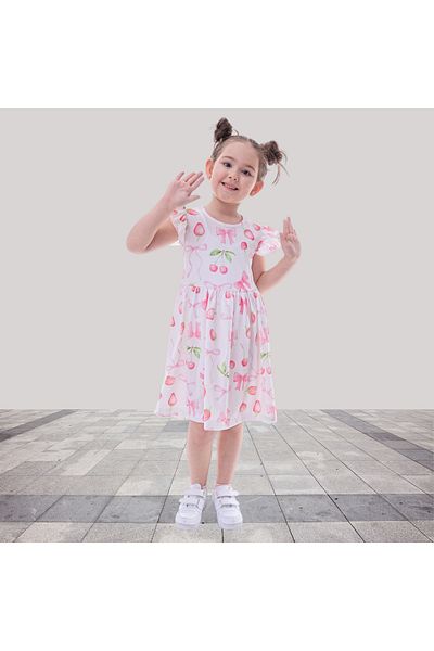 Fox Moda Rochie pentru fetiță cu imprimeu cu fundă cu mâneci