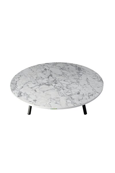 Alesta Life 90 Cm Çap - Beyaz Desenli Katlanabilir Yer Sofrası - Oyun Masası - 21 Cm Yükseklik