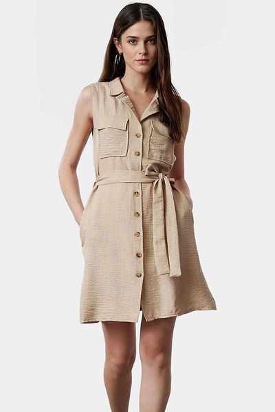 PayBuy Women's Linen Look Mini Shirt Dress Belted Summer Casual Design Trend Carefully Selected