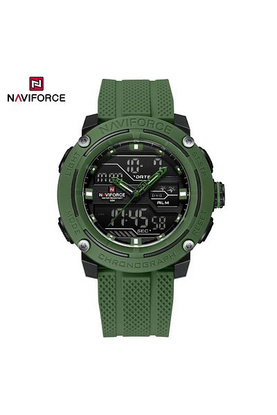 Naviforce dual-display watch with both analog and digital timekeeping, designed for sports and military