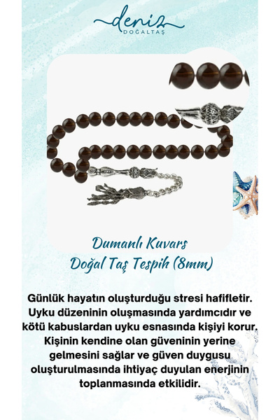 Deniz Doğal Taş Mărgele de rugăciune din piatră naturală de cuarț fumuriu cer...