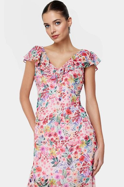PayBuy Chiffon Maxi Dress Floral Pattern Lined Summer Short Sleeve Comfortable Cut Quality Craftsmanship