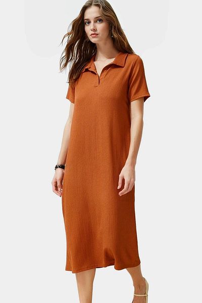 PayBuy Women's Knitted Short Sleeve Polo Neck Midi Dress Comfortable Summer Casual Style Durable Material